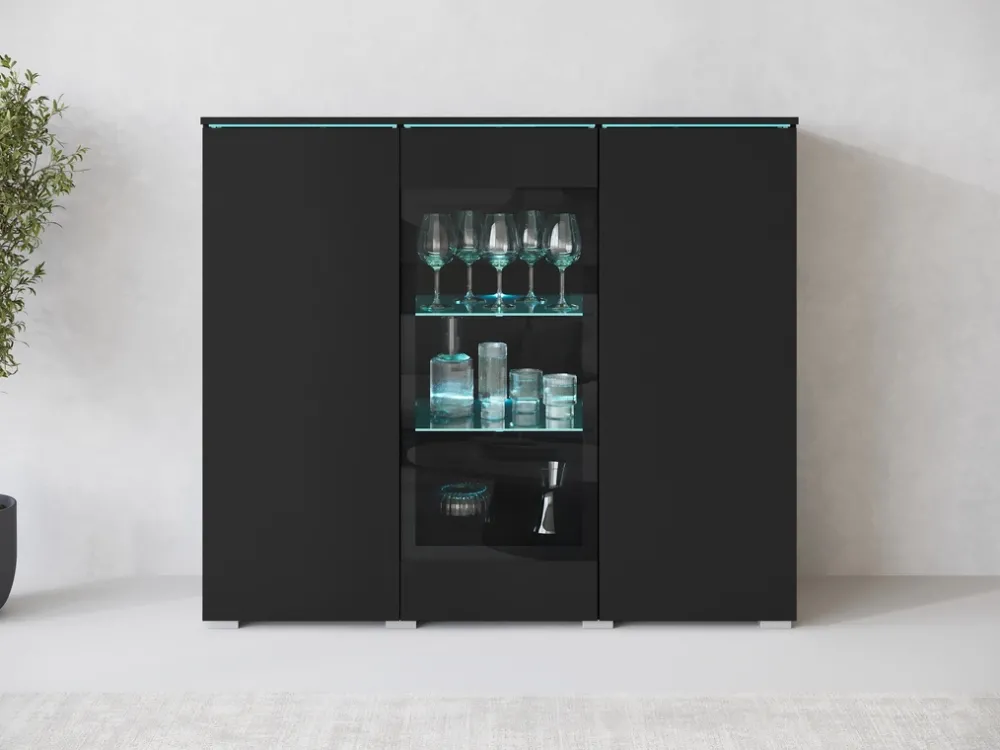 Witryny>BRATEX Nowoczesna witryna na książki lub alkohol 120 cm z oświetleniem VEXA czarny grafit