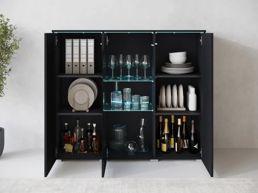 Witryny>BRATEX Nowoczesna witryna na książki lub alkohol 120 cm z oświetleniem VEXA czarny grafit