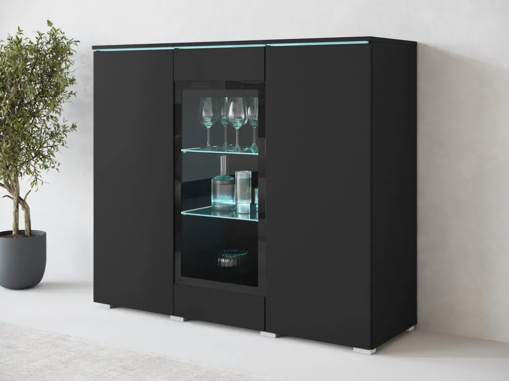 Witryny>BRATEX Nowoczesna witryna na książki lub alkohol 120 cm z oświetleniem VEXA czarny grafit