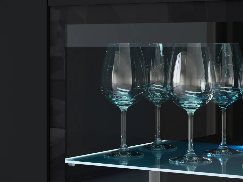 Witryny>BRATEX Nowoczesna witryna na książki lub alkohol 120 cm z oświetleniem VEXA czarny grafit