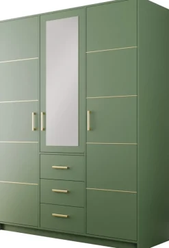 Meble Dla Dzieci|Szafy Trzydrzwiowe>Stolar Nowoczesna zielona szafa trzydrzwiowa z półkami i drążkiem 147 cm BILL zielony