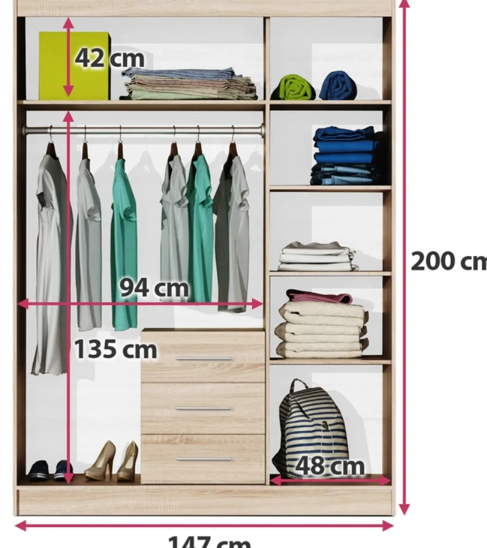 Meble Dla Dzieci|Szafy Trzydrzwiowe>Stolar Nowoczesna zielona szafa trzydrzwiowa z półkami i drążkiem 147 cm BILL zielony