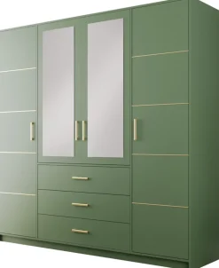 Meble Dla Dzieci|Szafy Do Pokoju Dziecięcego>Stolar Nowoczesna zielona szafa 200 cm z lustrem i półkami BILL zielony
