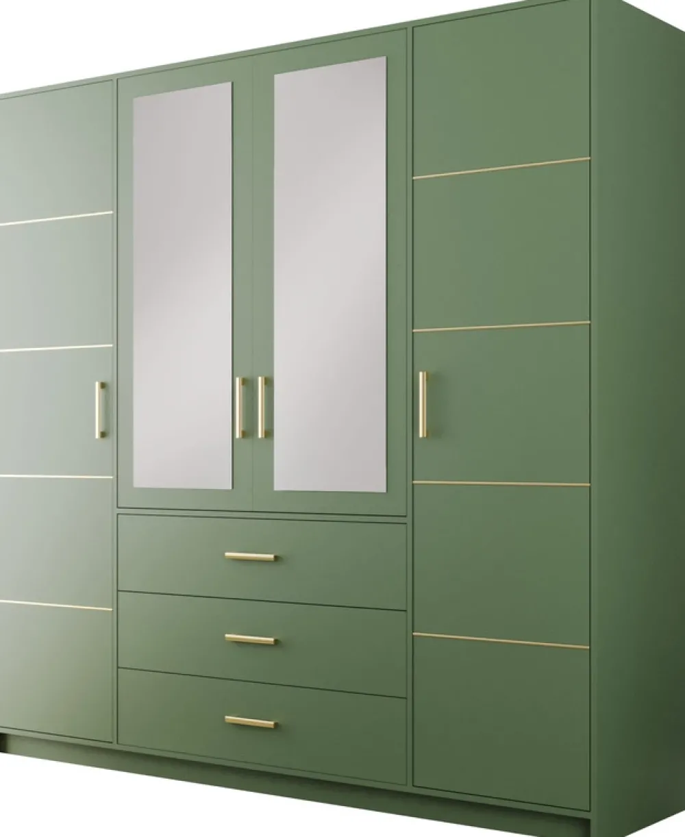 Meble Dla Dzieci|Szafy Do Pokoju Dziecięcego>Stolar Nowoczesna zielona szafa 200 cm z lustrem i półkami BILL zielony