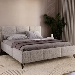 Łóżka Małżeńskie|Łóżka Na Nóżkach>UNISTYL MEBLE Nowoczesne beżowe łóżko kontynentalne LORIO 200x200 cm z pojemnikiem