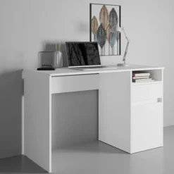 Biurka|Meble Młodzieżowe></noscript>MEBLOSIEK Nowoczesne białe biurko młodzieżowe BILLY z szufladą i półką biały