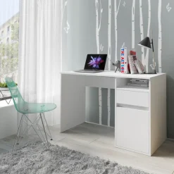 Biurka|Meble Młodzieżowe></noscript>MEBLOSIEK Nowoczesne białe biurko młodzieżowe BILLY z szufladą i półką biały