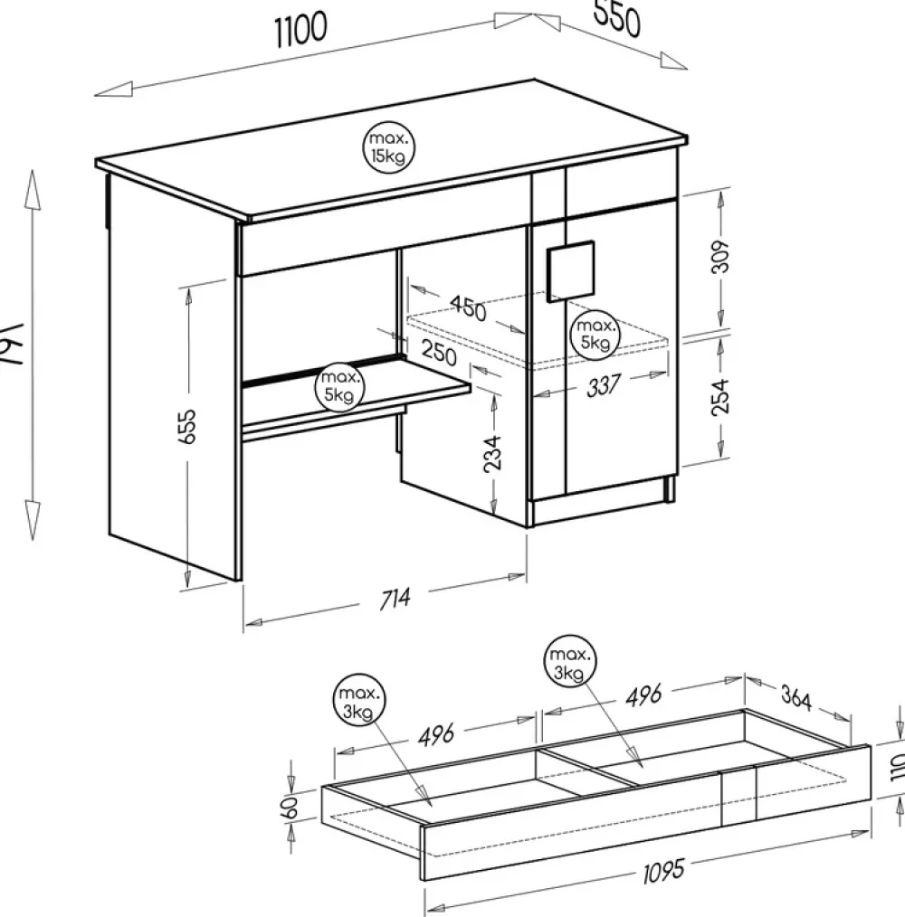 Biurka|Zestawy Mebli Dziecięcych>DOLMAR Nowoczesne biurko do pokoju dziecięcego 110 cm GROOVY