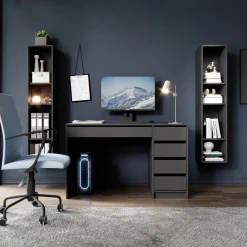 Biurka|Meble Młodzieżowe></noscript>LASKI Nowoczesne biurko z szufladami 120x55 cm JULIA antracyt