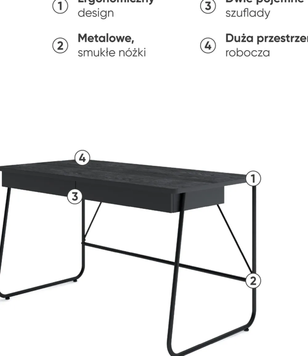 Biurka>lenart. Nowoczesne czarne biurko z szufladami i metalowymi nogami 135x77 cm MATCH