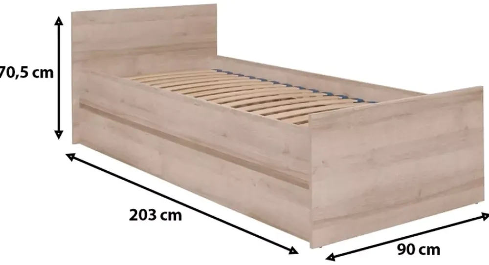 Łóżka Ze Stelażem|Łóżka Z Zagłówkiem>MARIDEX Nowoczesne łóżko młodzieżowe ze stelażem 80x200 cm COSTA dąb riviera