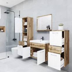Meble Łazienkowe>BRATEX Nowoczesne meble łazienkowe dąb wotan MOLO ryflowane fronty