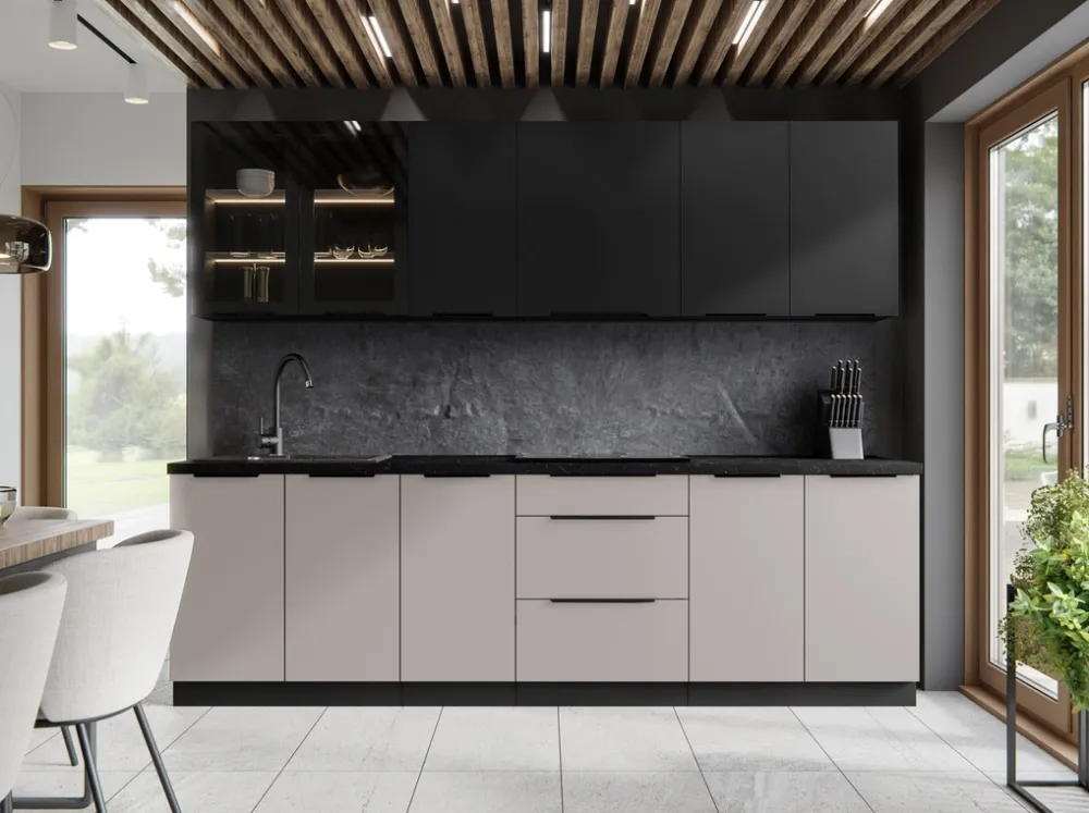 Meble Kuchenne>Lempert Nowoczesne meble kuchenne 260 cm SELENA cichy domyk czerń kaszmir