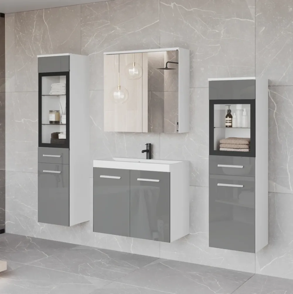 Meble Łazienkowe>BRATEX Nowoczesne szare meble łazienkowe z umywalką USEDOM XL szary