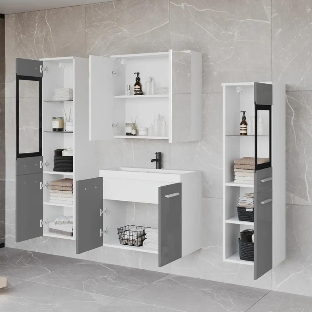 Meble Łazienkowe>BRATEX Nowoczesne szare meble łazienkowe z umywalką USEDOM XL szary