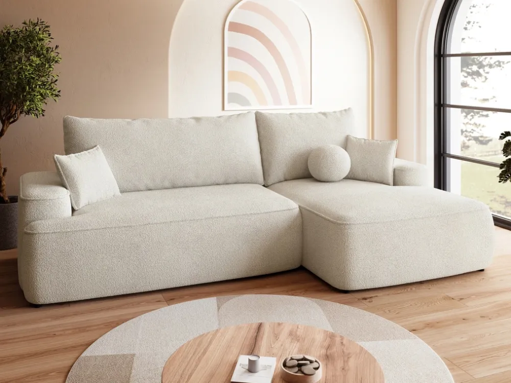 Meble Dla Dzieci|Meble Młodzieżowe>BROMARKT Nowoczesny beżowy narożnik z pojemnikiem i funkcją spania CARMELLO boucle