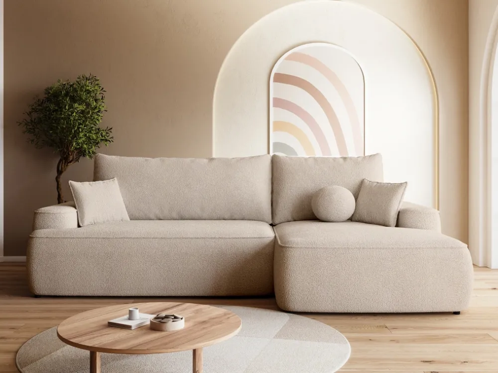 Meble Dla Dzieci|Meble Młodzieżowe>BROMARKT Nowoczesny beżowy narożnik z pojemnikiem i funkcją spania CARMELLO boucle