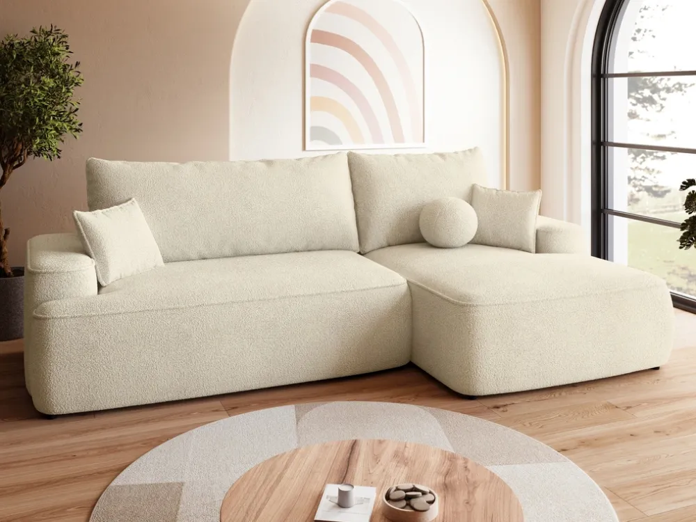 Meble Dla Dzieci|Meble Młodzieżowe>BROMARKT Nowoczesny beżowy narożnik do salonu z funkcją spania CARMELLO boucle