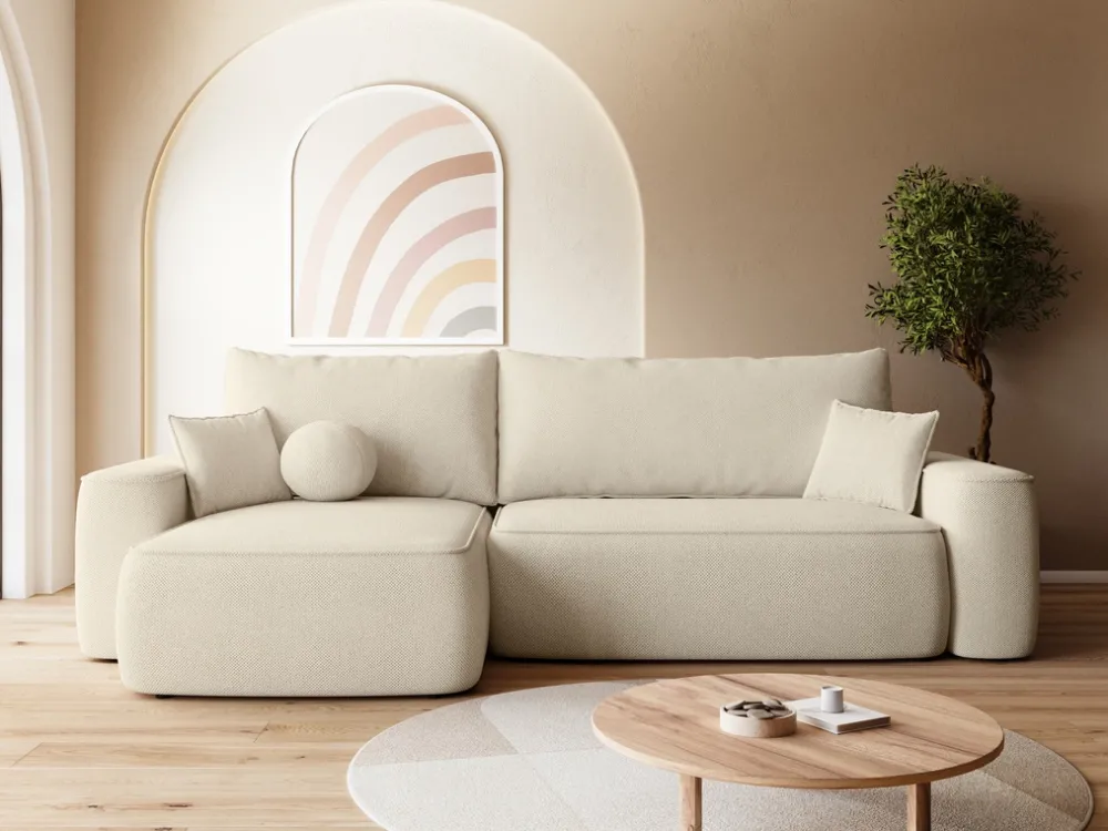 Meble Dla Dzieci|Meble Młodzieżowe>BROMARKT Nowoczesny beżowy narożnik z funkcją spania do salonu CARMELLO DUO