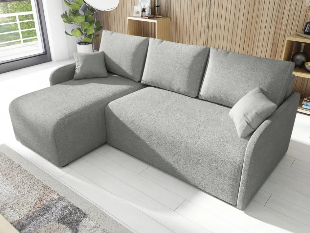 Narożniki>IZABELLA MEBLE Nowoczesny brązowy narożnik z funkcją spania boucle MALEN