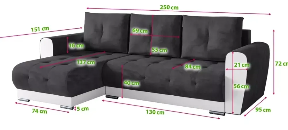 Meble Dla Dzieci|Meble Młodzieżowe>BROMARKT Nowoczesny czarny narożnik z funkcją spania do salonu DOMI