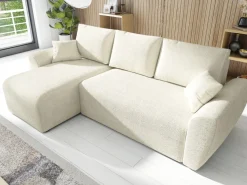 Meble Dla Dzieci|Narożniki></noscript>IZABELLA MEBLE Nowoczesny kremowy narożnik z funkcją spania boucle ROTTERDAM