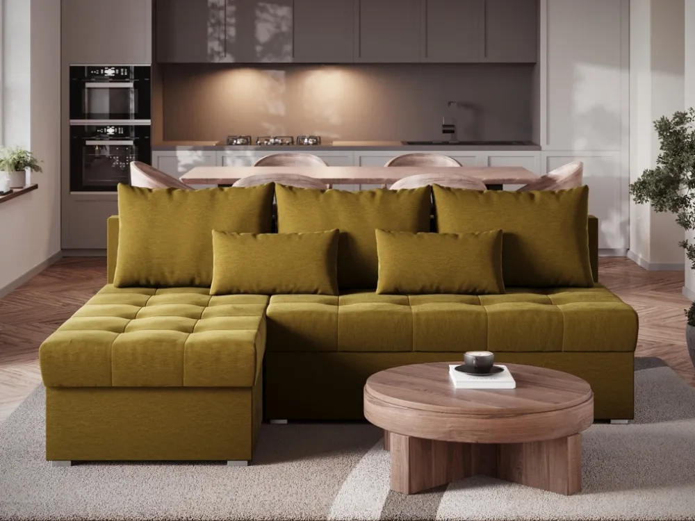 Meble Dla Dzieci|Meble Młodzieżowe>BROMARKT Nowoczesny mały musztardowy narożnik z funkcją spania HOT SLIM