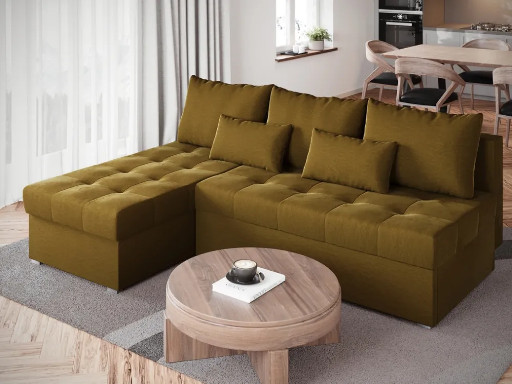 Meble Dla Dzieci|Meble Młodzieżowe>BROMARKT Nowoczesny mały musztardowy narożnik z funkcją spania HOT SLIM