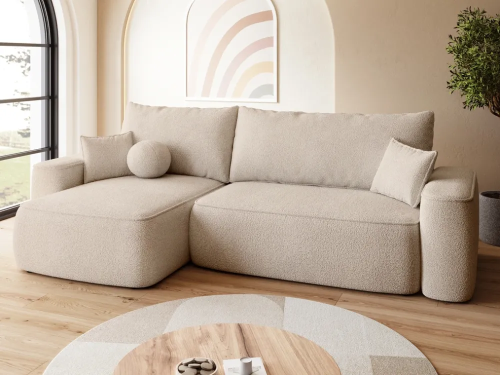 Meble Dla Dzieci|Meble Młodzieżowe>BROMARKT Nowoczesny narożnik beżowy z funkcją spania CARMELLO DUO boucle