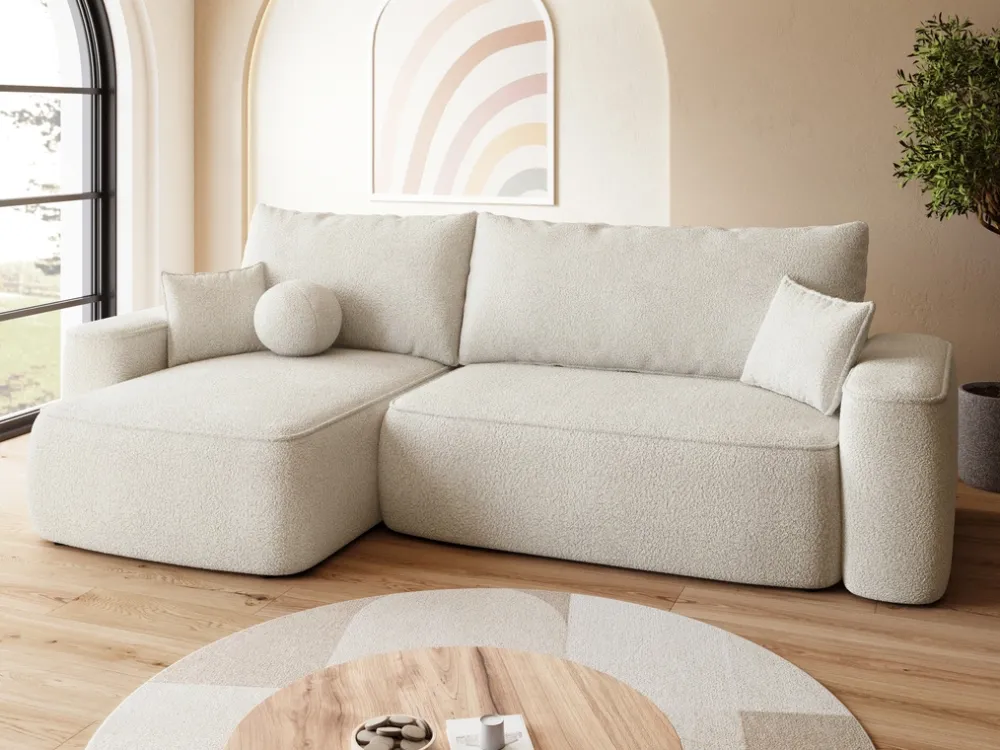 Meble Dla Dzieci|Meble Młodzieżowe>BROMARKT Nowoczesny narożnik boucle z funkcją spania do salonu CARMELLO DUO