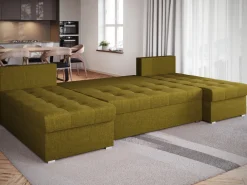 Narożniki>BROMARKT Nowoczesny narożnik do salonu z funkcją spania HOT SLIM U duży musztardowy