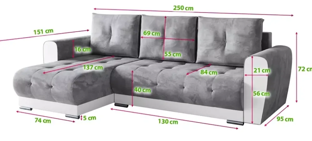 Meble Dla Dzieci|Meble Młodzieżowe>BROMARKT Nowoczesny narożnik do salonu z funkcją spania DOMI szary