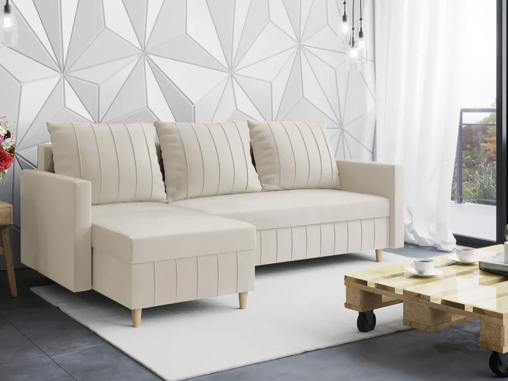 Meble Dla Dzieci|Narożniki>Rimal Nowoczesny narożnik do salonu z funkcją spania rozkładany beżowy FOCUS