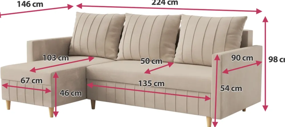 Meble Dla Dzieci|Narożniki>Rimal Nowoczesny narożnik do salonu z funkcją spania rozkładany beżowy FOCUS