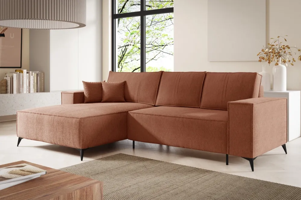 Meble Dla Dzieci|Narożniki>BROMARKT Nowoczesny narożnik do salonu z funkcją spania i pojemnikiem rdzawy APOLLO