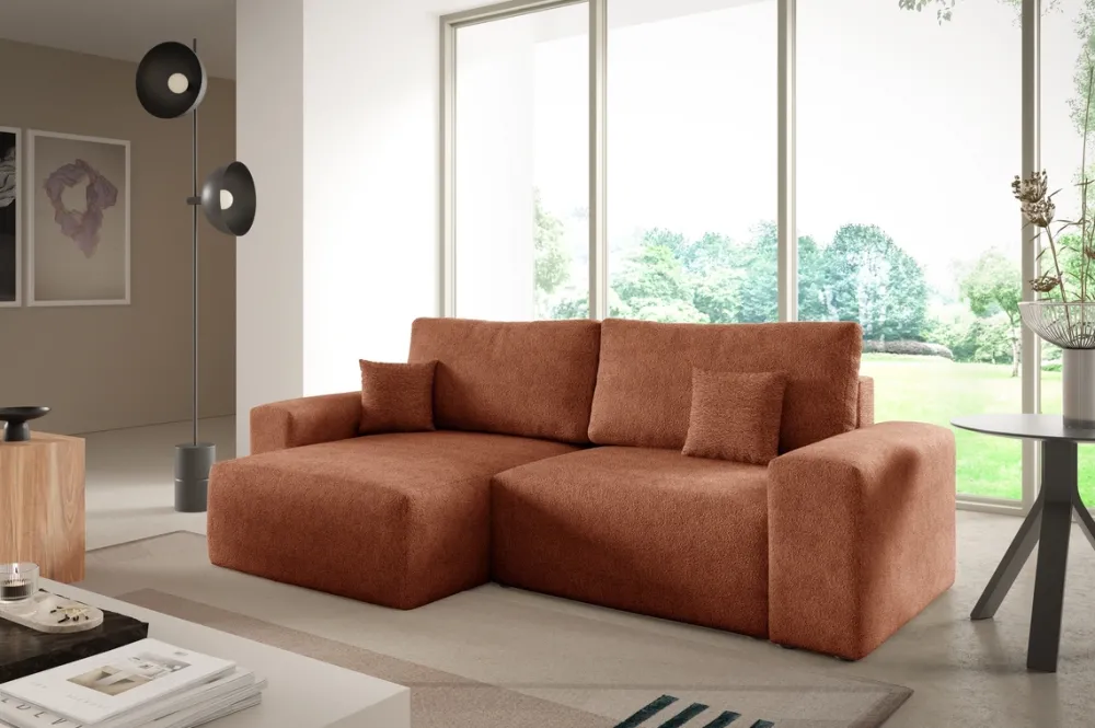 Meble Dla Dzieci|Narożniki>BROMARKT Nowoczesny narożnik z funkcją spania boucle uniwersalny ceglany z pojemnikiem CAMILO