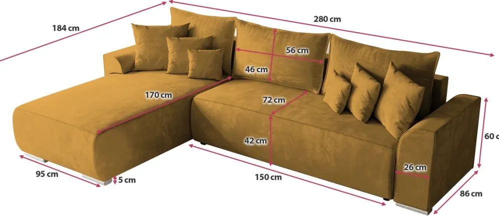 Meble Dla Dzieci|Narożniki>BROMARKT Nowoczesny narożnik z funkcją spania SYDNEY welur