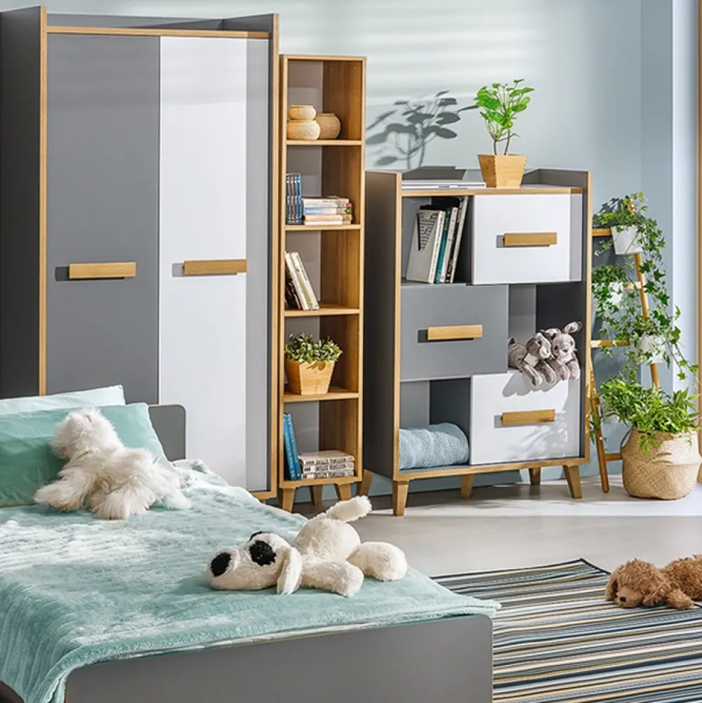 Zestawy Mebli Młodzieżowych>DOLMAR Nowoczesny regał na książki do pokoju młodzieżowego WARSAW