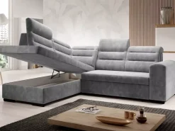 Narożniki>NEXT COLLECTION Nowoczesny szary narożnik z funkcją spania i regulowanymi zagłówkami COLD