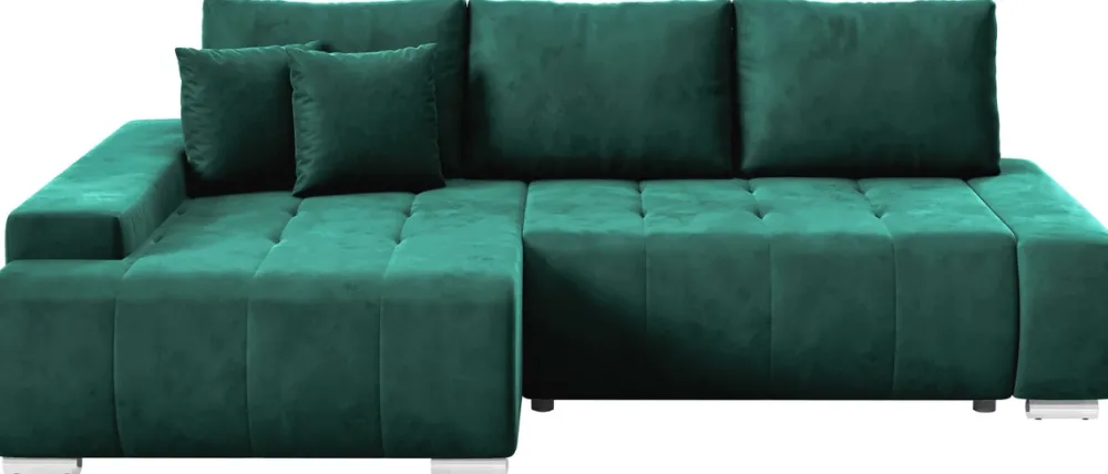 Meble Dla Dzieci|Narożniki>BROMARKT Nowoczesny zielony rozkładany narożnik do salonu z funkcją spania VANESSA