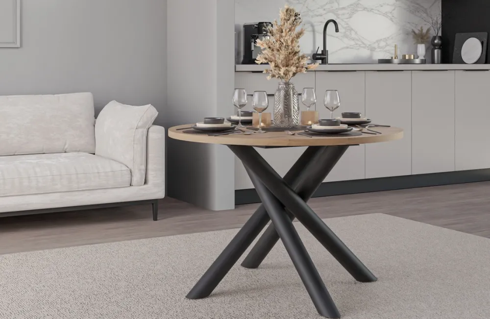 Krzesła|Stoły>Lempert Okrągły loftowy stół do jadalni 110 cm OPALIO dąb artisan