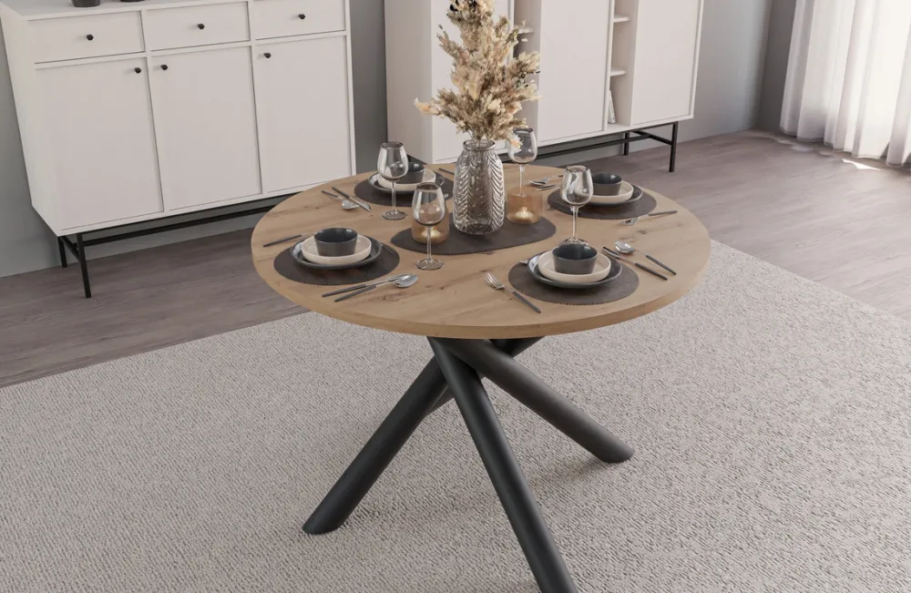 Krzesła|Stoły>Lempert Okrągły loftowy stół do jadalni 110 cm OPALIO dąb artisan