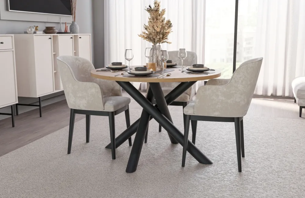 Krzesła|Stoły>Lempert Okrągły loftowy stół do jadalni 110 cm OPALIO dąb artisan