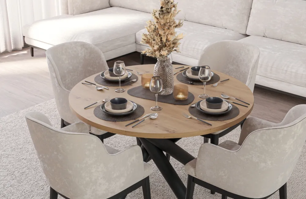 Krzesła|Stoły>Lempert Okrągły loftowy stół do jadalni 110 cm OPALIO dąb artisan