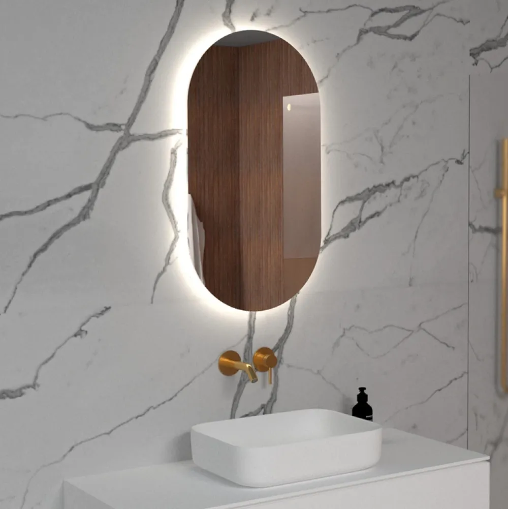 Lustra>FURNIKA Owalne lustro podświetlane 50x100 cm SOLARO do łazienki LED