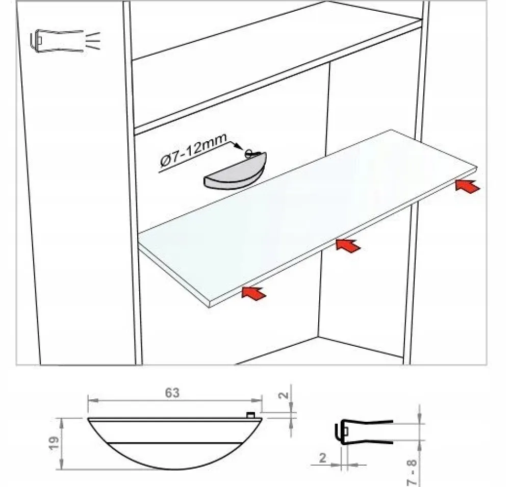 Oświetlenie Mebli|Oświetlenie Mebli>FURNIKA Oświetlenie półek szklanych LED 2 Klipy niebieskie