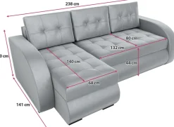 Meble Dla Dzieci|Narożniki></noscript>IZABELLA MEBLE Pikowana szara rogówka z funkcją spania do salonu BERGEN