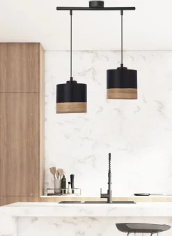 Oświetlenie Przedpokoju|Oświetlenie Jadalni></noscript>Candellux Lighting Pino lampa wisząca czarny 2x60w e27 abażur czarny+brązowy