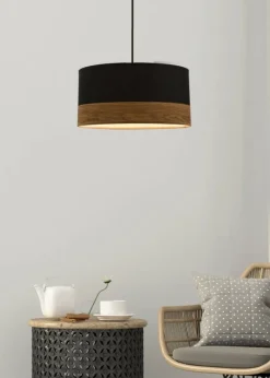 Oświetlenie Przedpokoju|Oświetlenie Jadalni>Candellux Lighting Pino lampa wisząca czarny 1x60w e27 abażur czarny+fornir