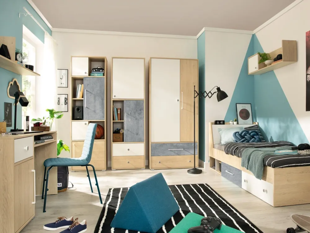 Zestawy Mebli Młodzieżowych|Półki>MEBLAR Półka wisząca z szafką 120 cm do pokoju młodzieżowego SLEEK